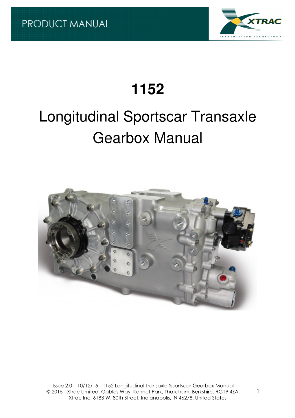 1152 Longitudinal Sportscar Transaxle Gearbox Manual