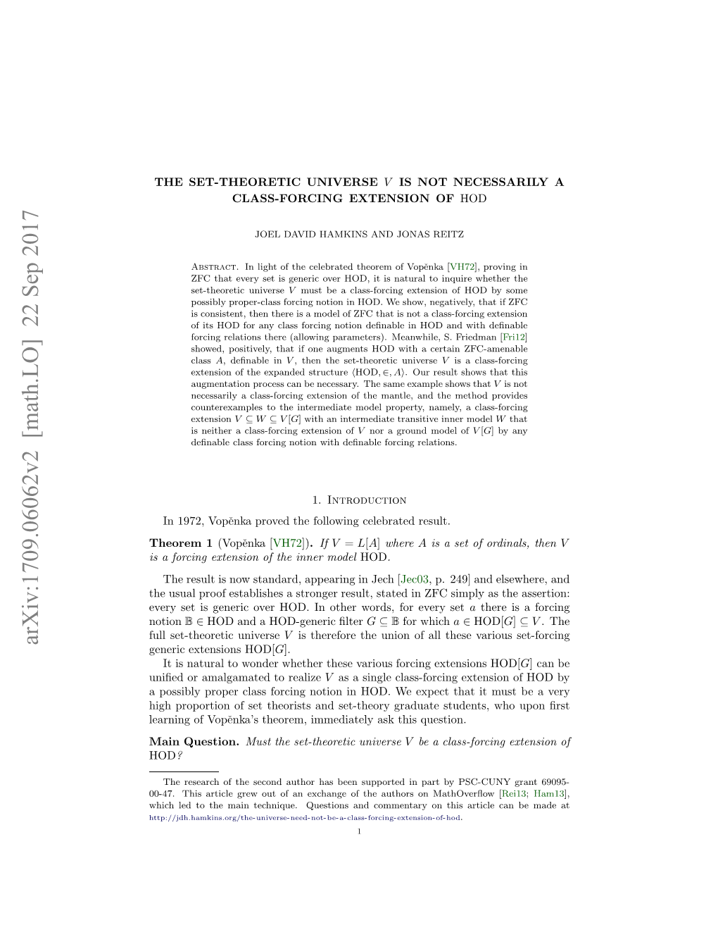 The Set-Theoretic Universe $ V $ Is Not Necessarily a Class-Forcing