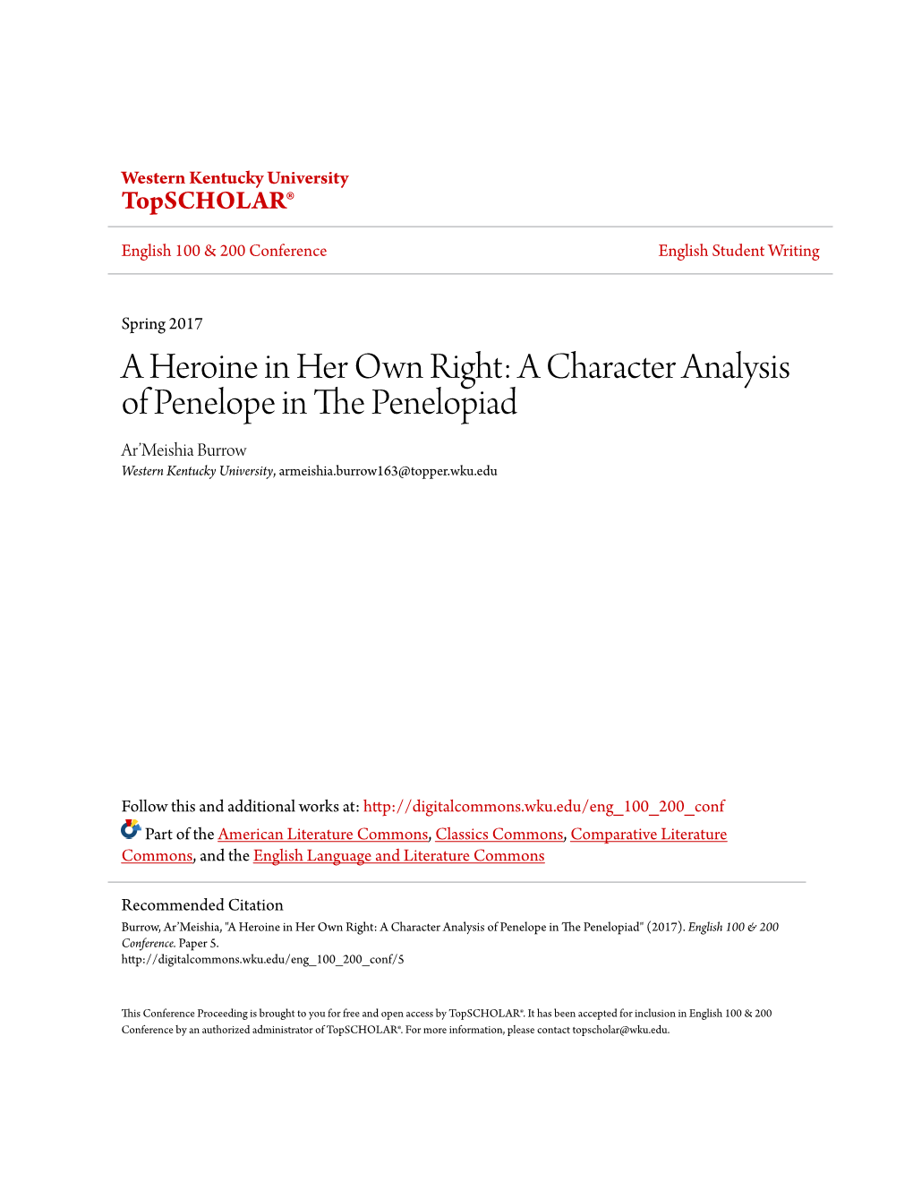 A Character Analysis of Penelope in the Penelopiad