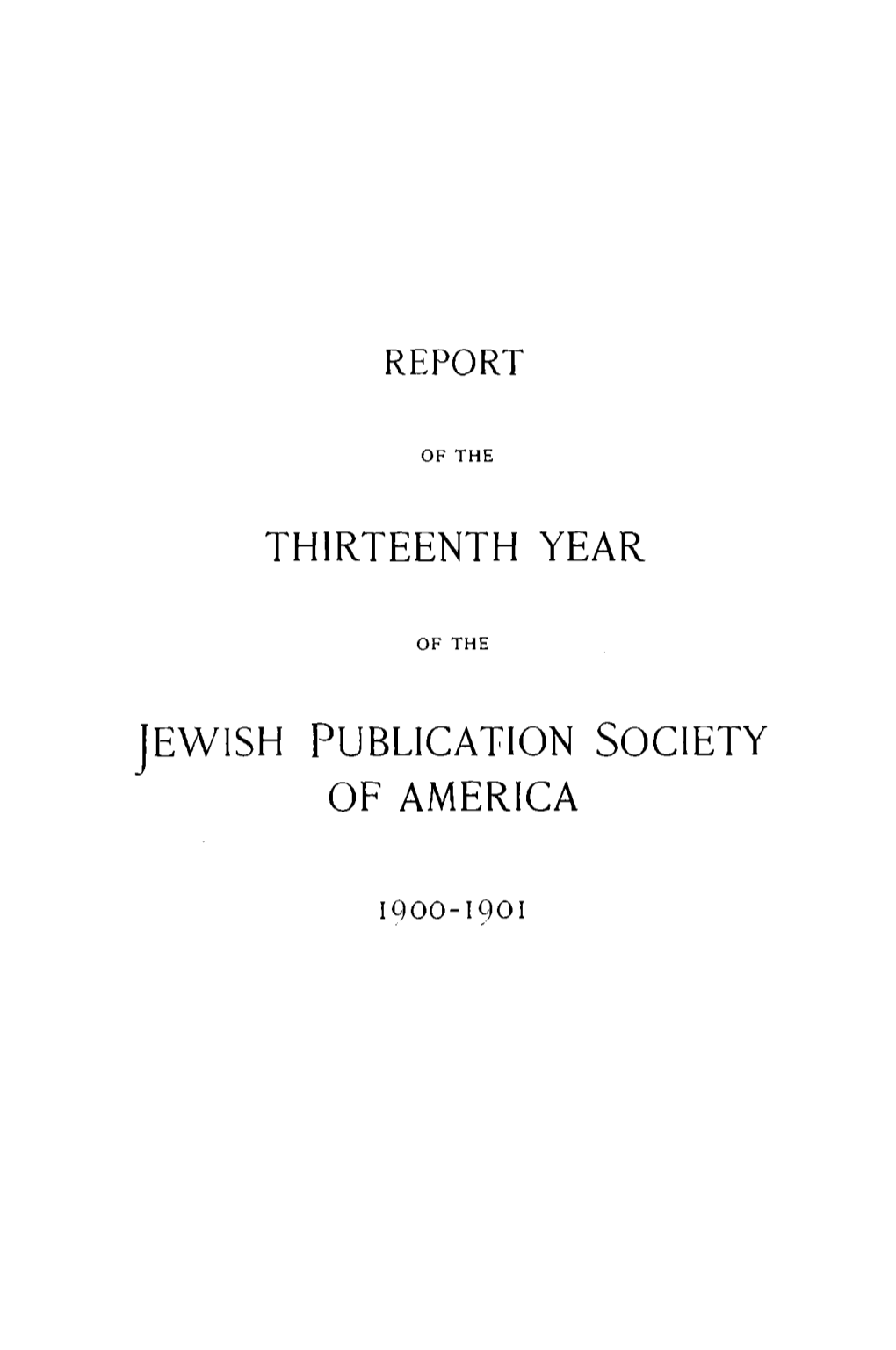 Thirteenth Year Jewish Publication Society Of