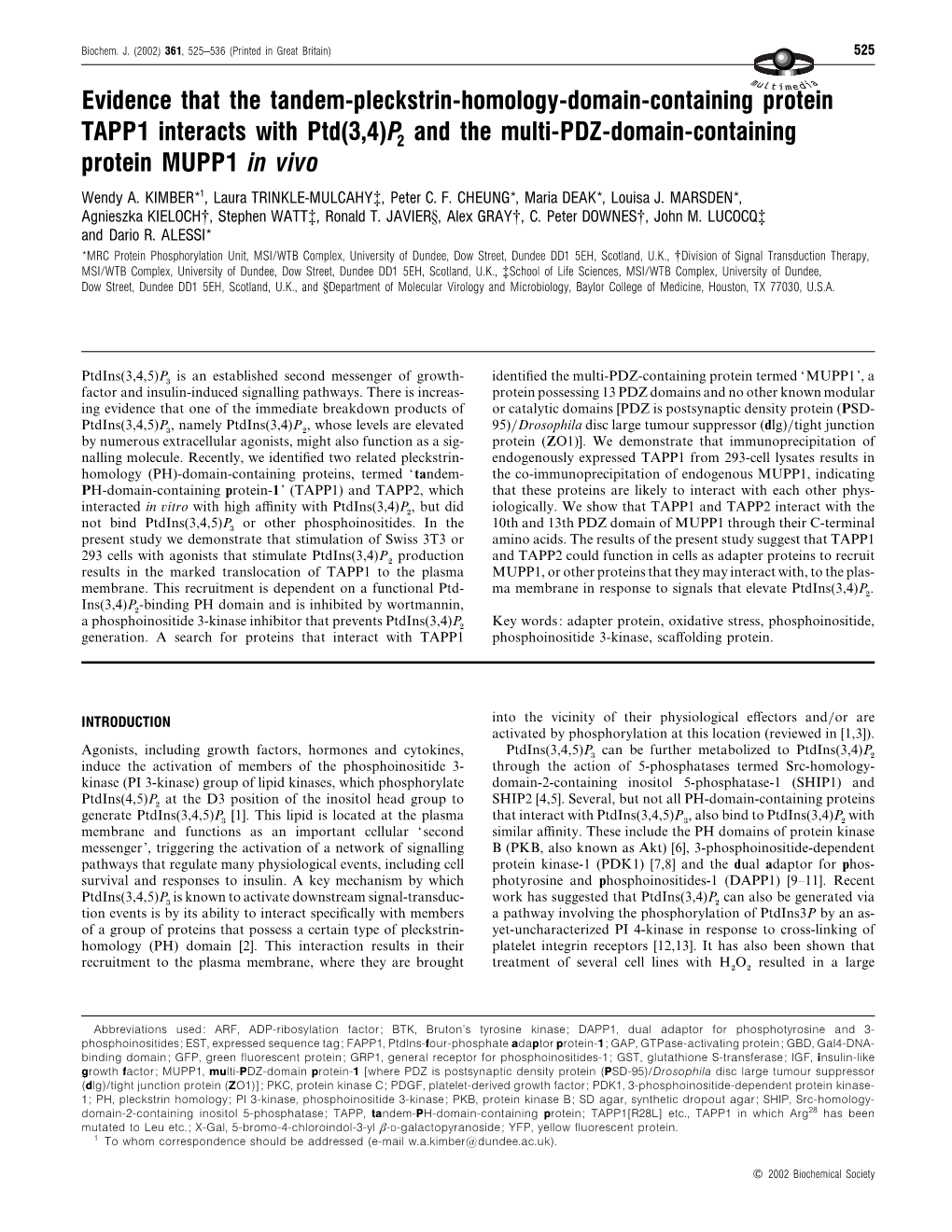 Evidence That the Tandem-Pleckstrin-Homology-Domain-Containing Protein