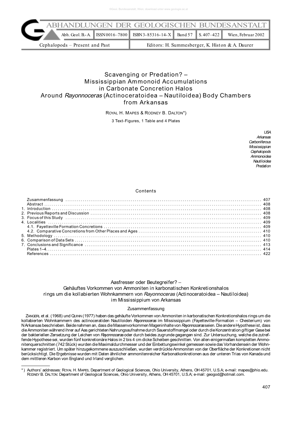 ABHANDLUNGEN DER GEOLOGISCHEN BUNDESANSTALT Abh