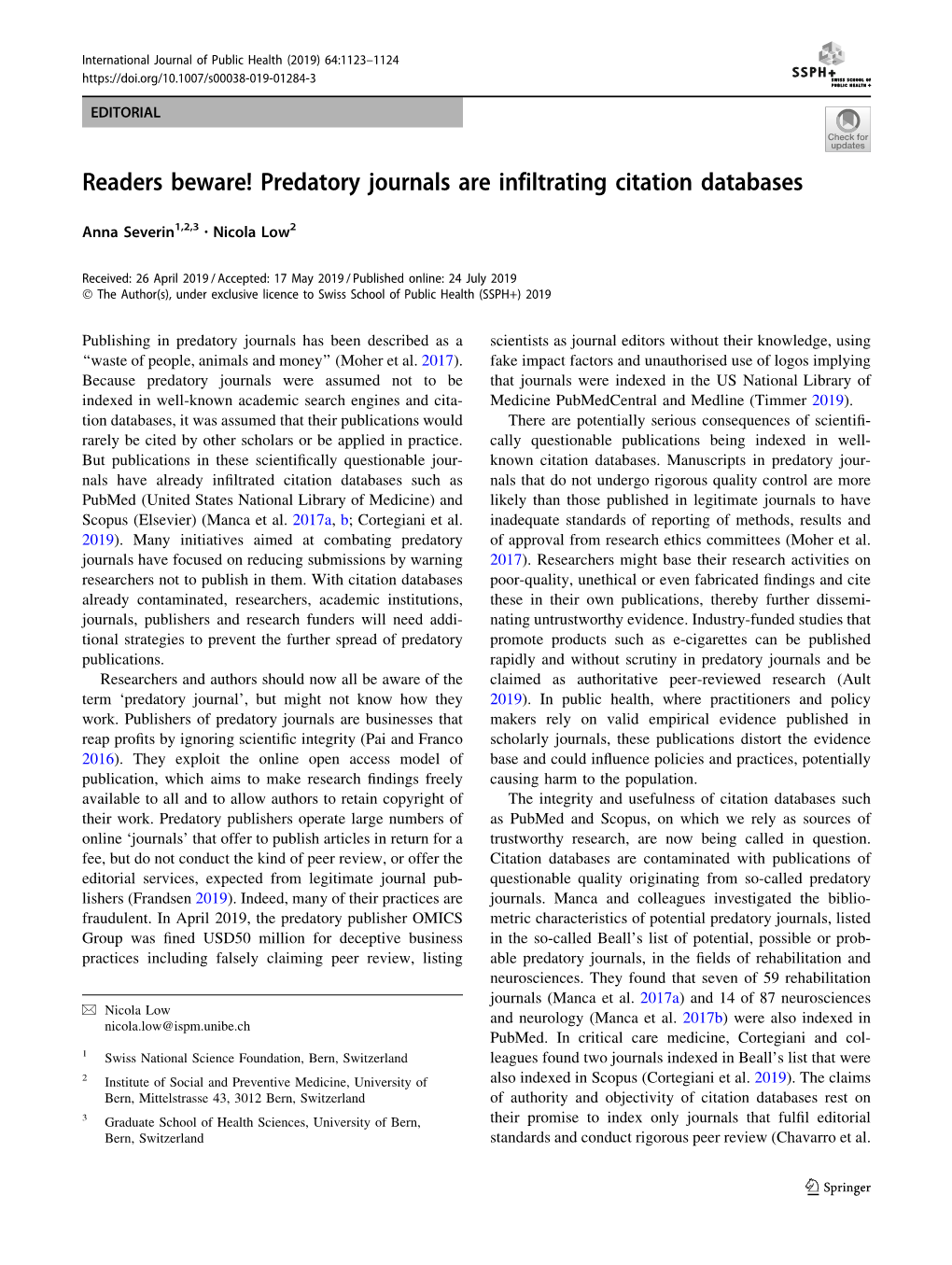 Readers Beware! Predatory Journals Are Infiltrating Citation Databases