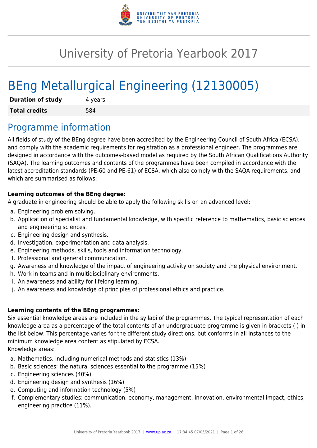 Beng Metallurgical Engineering (12130005)