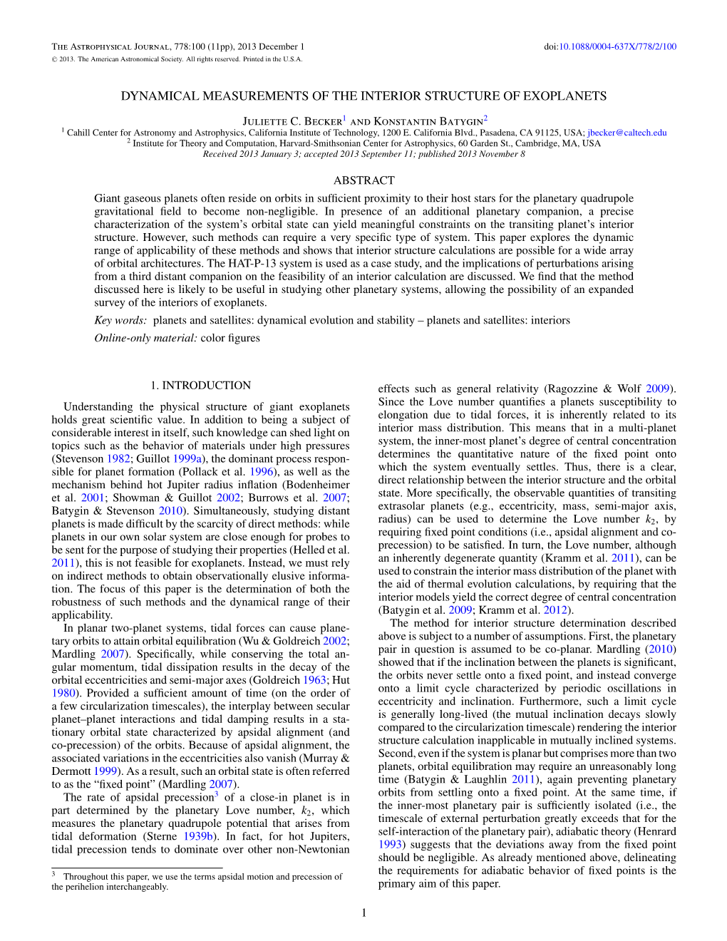 Dynamical Measurements of the Interior Structure of Exoplanets