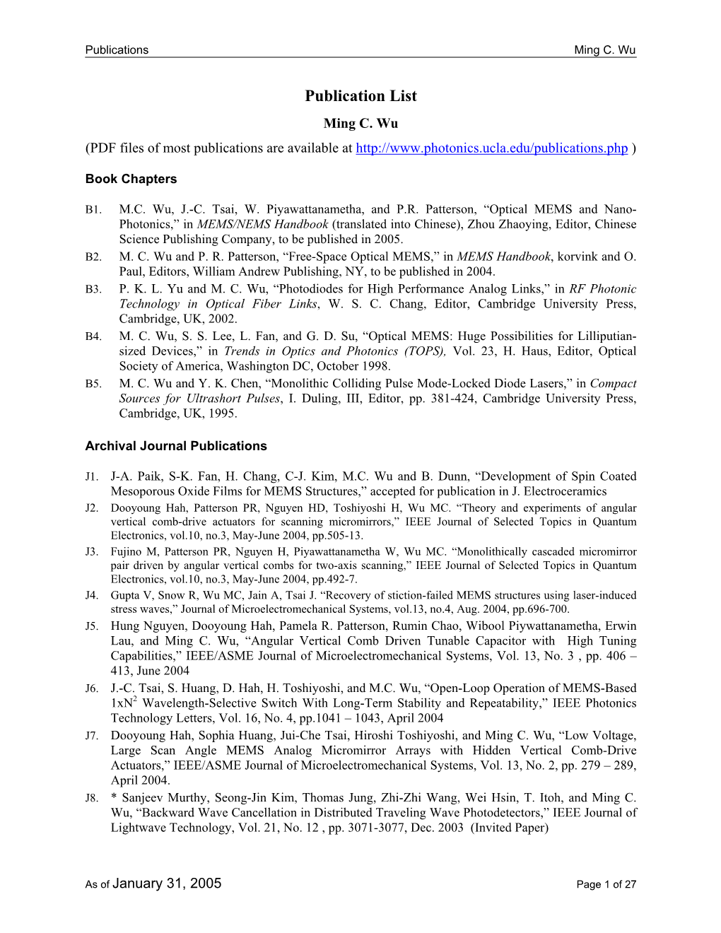 Publication List Ming C