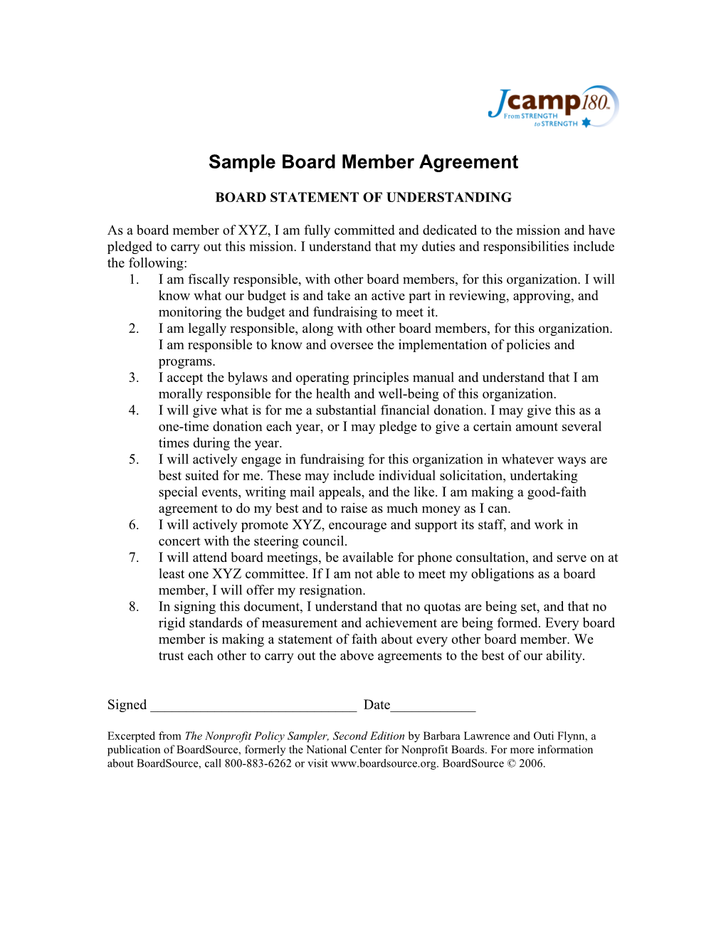 Sample Board Member Agreement