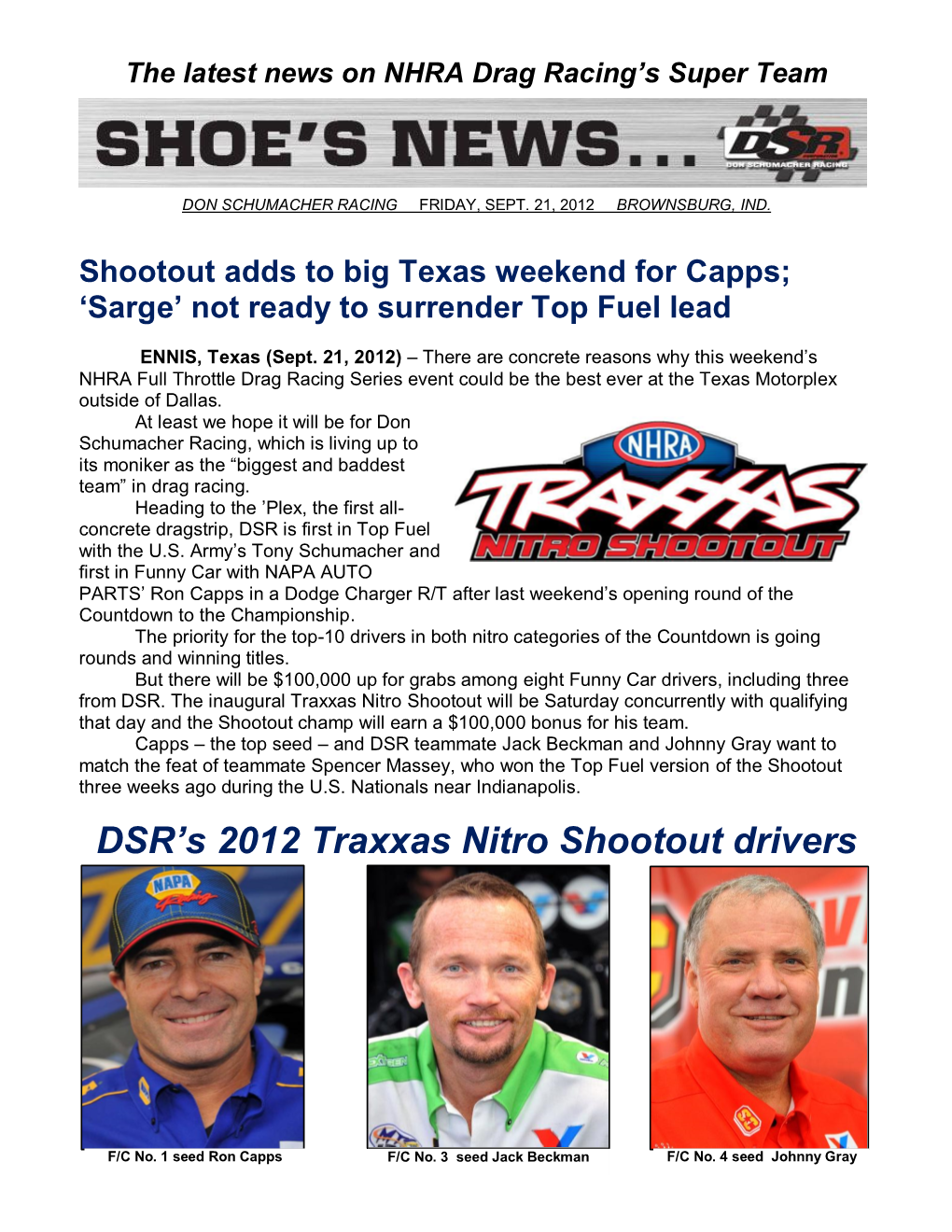 DSR's 2012 Traxxas Nitro Shootout Drivers