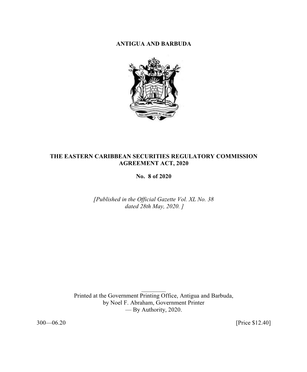 Eastern Caribbean Securities Regulatory Commission Agreement Act, 2020