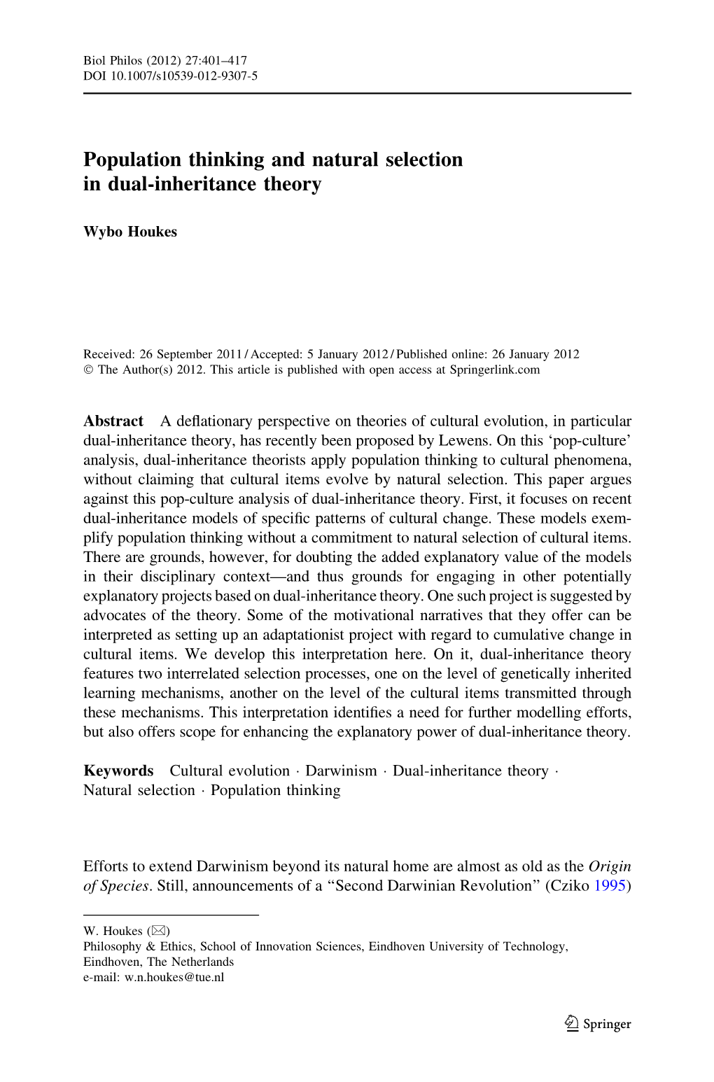 Population Thinking and Natural Selection in Dual-Inheritance Theory