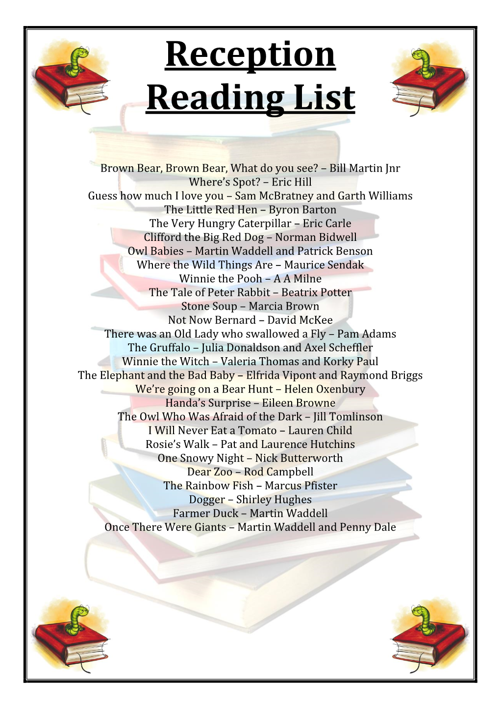 Reception Reading List