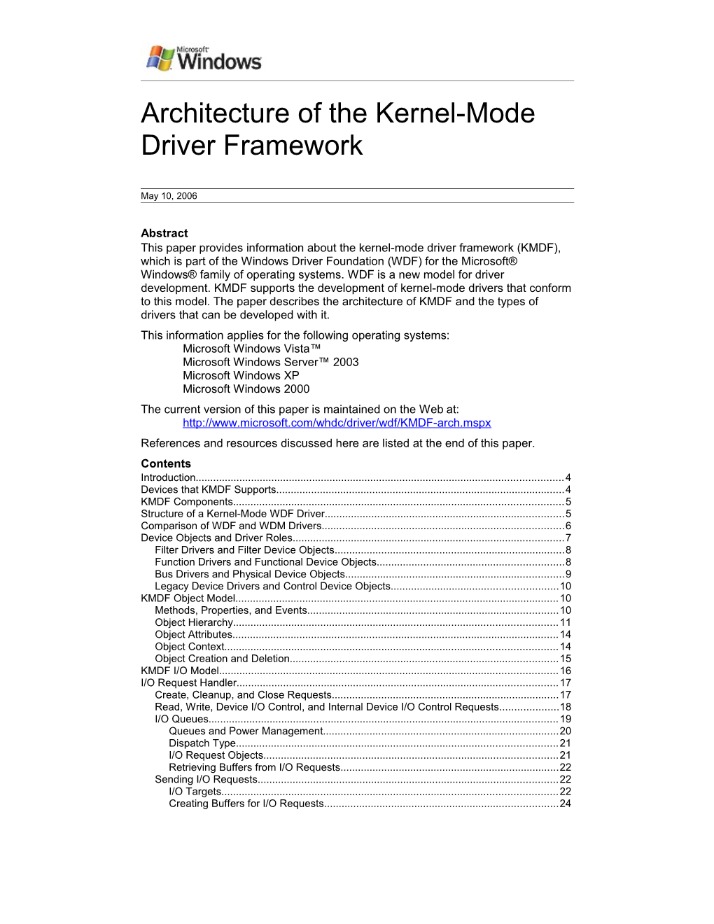 Architecture of the Kernel-Mode Driver Framework