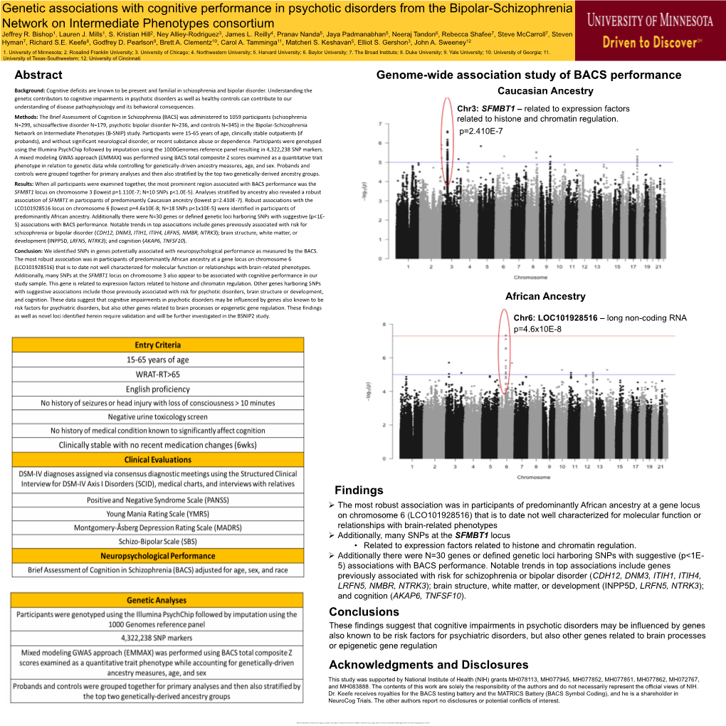 Genetic Associations with Cognitive Performance in Psychotic Disorders from the Bipolar-Schizophrenia Network on Intermediate Phenotypes Consortium Jeffrey R