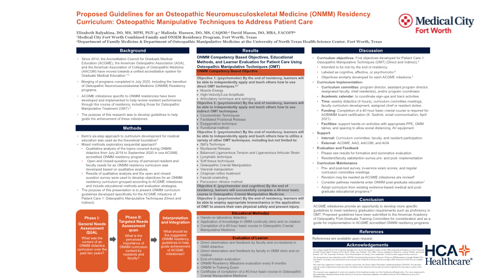 (ONMM) Residency Curriculum: Osteopathic Manipulative Techniques to Address Patient Care