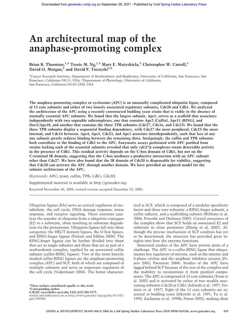 An Architectural Map of the Anaphase-Promoting Complex