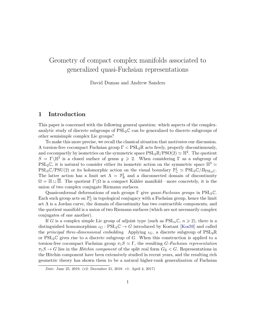 Geometry of Compact Complex Manifolds Associated to Generalized Quasi-Fuchsian Representations