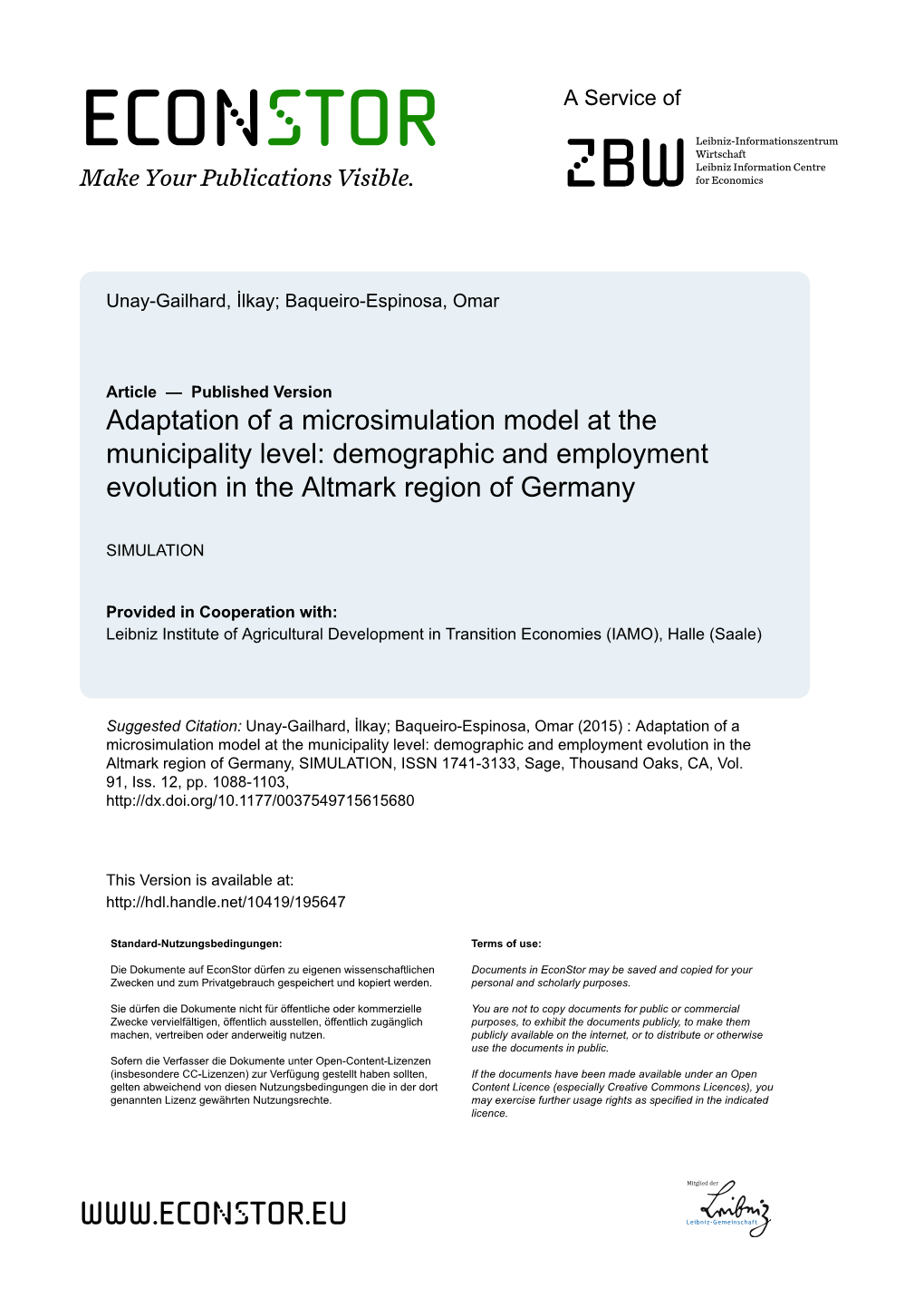 Adaptation of a Microsimulation Model at the Municipality Level: Demographic and Employment Evolution in the Altmark Region of Germany