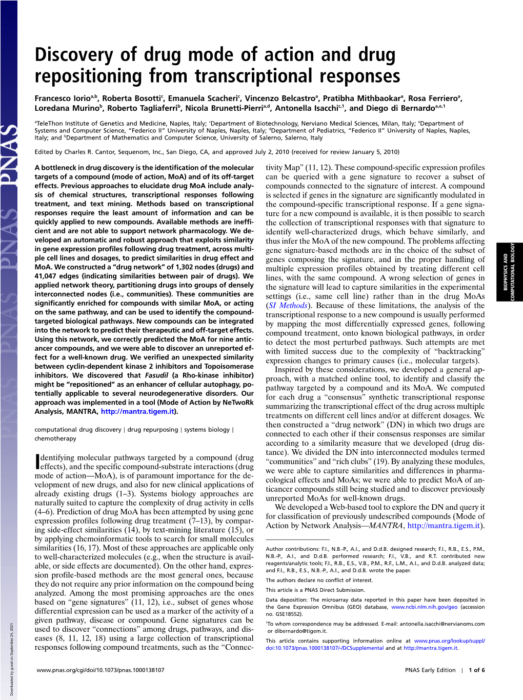 Discovery of Drug Mode of Action and Drug Repositioning from Transcriptional Responses