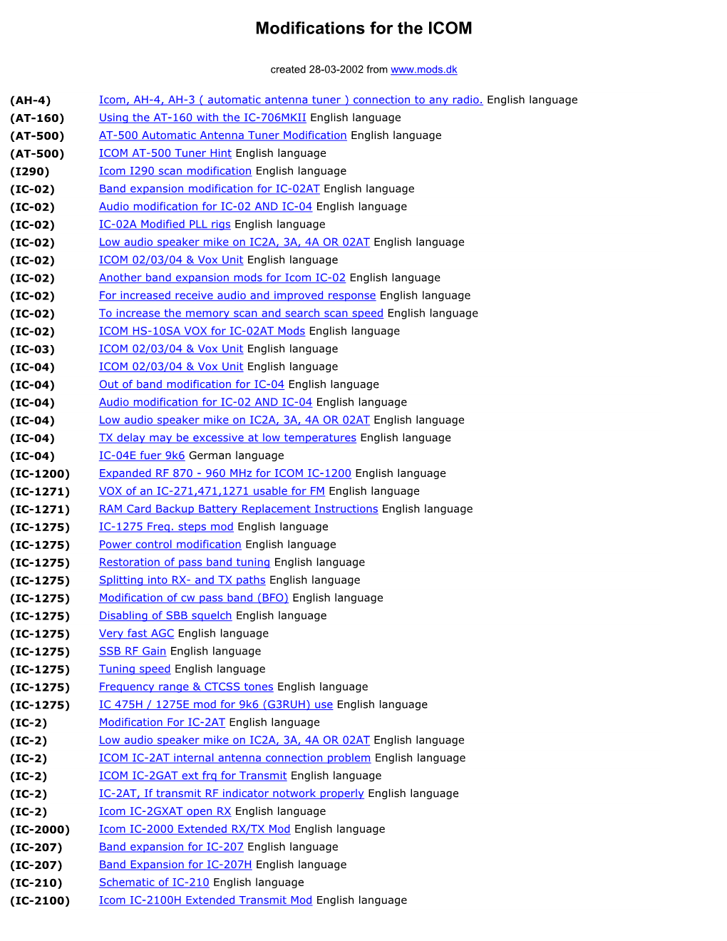 Modifications for the ICOM