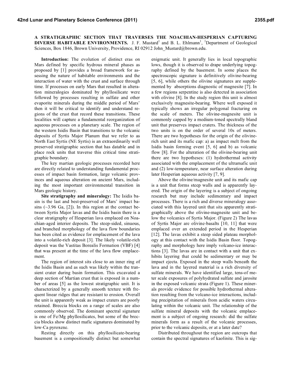 A Stratigraphic Section That Traverses the Noachian-Hesperian Capturing Diverse Habitable Environments