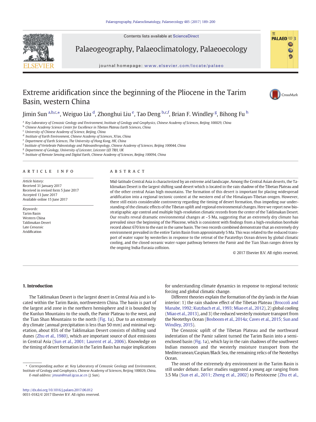 Extreme Aridification Since the Beginning of the Pliocene in The