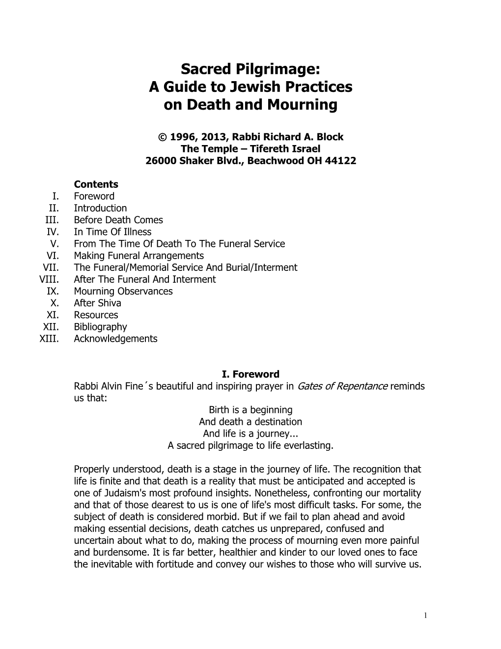 Sacred Pilgrimage: a Guide to Jewish Practices on Death and Mourning