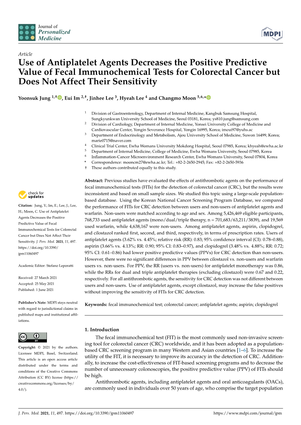 Use of Antiplatelet Agents Decreases the Positive Predictive Value of Fecal Immunochemical Tests for Colorectal Cancer but Does Not Affect Their Sensitivity