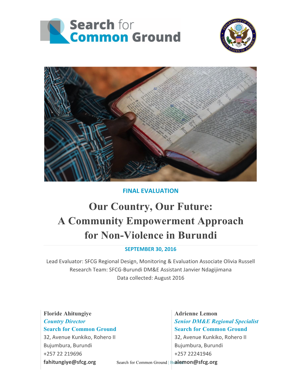 A Community Empowerment Approach for Non-Violence in Burundi SEPTEMBER 30, 2016