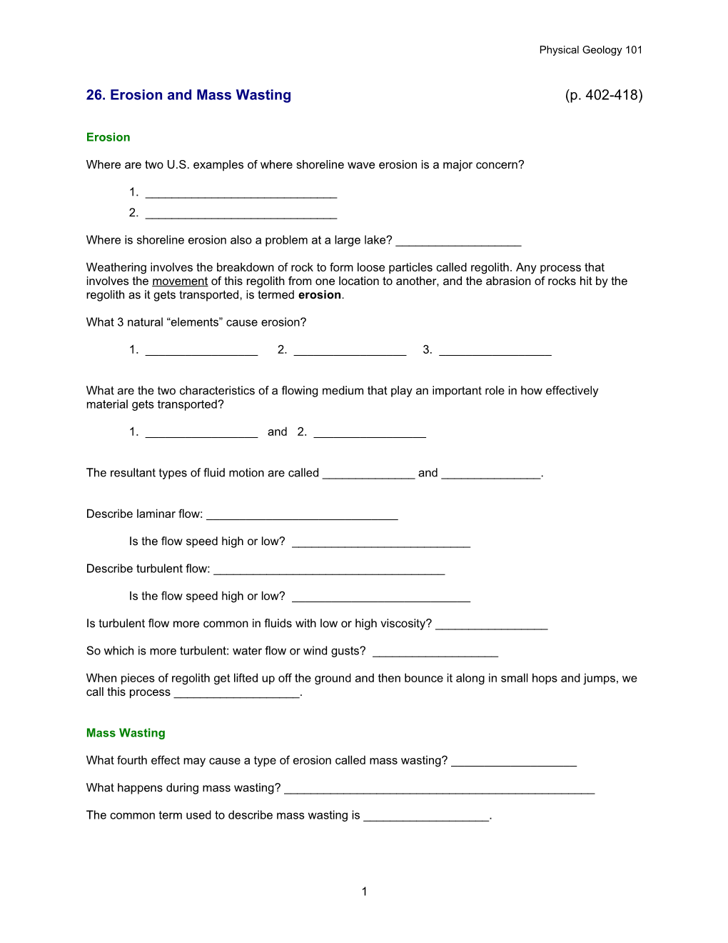 26. Erosion and Mass Wasting (P. 402-418)