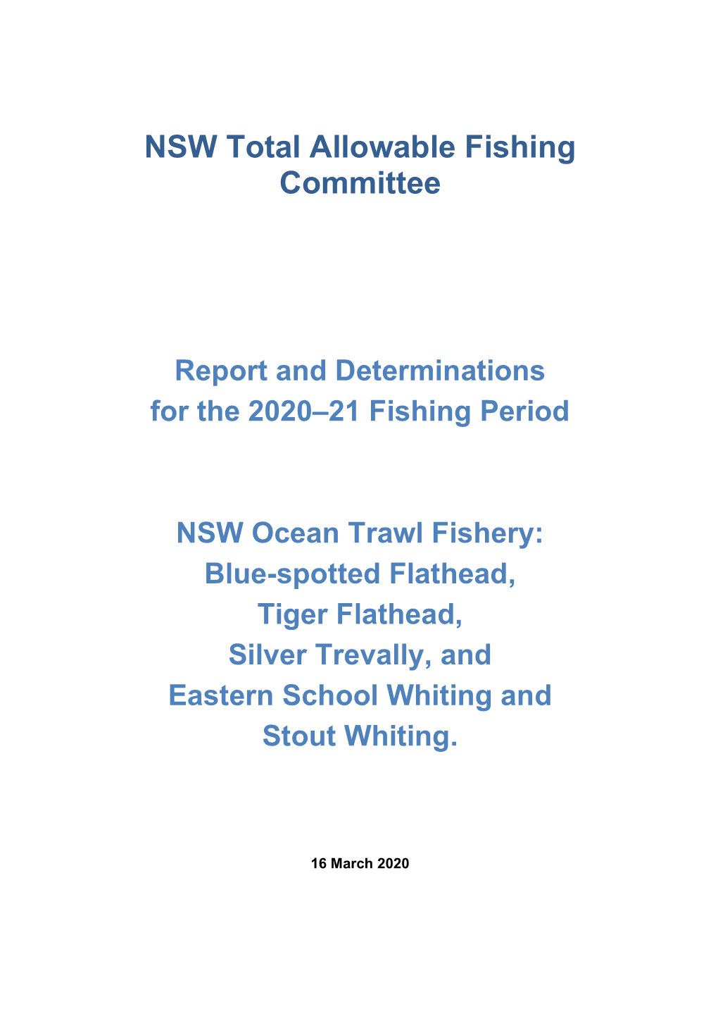 NSW Ocean Trawl Fishery TACC Determinations 2020-21