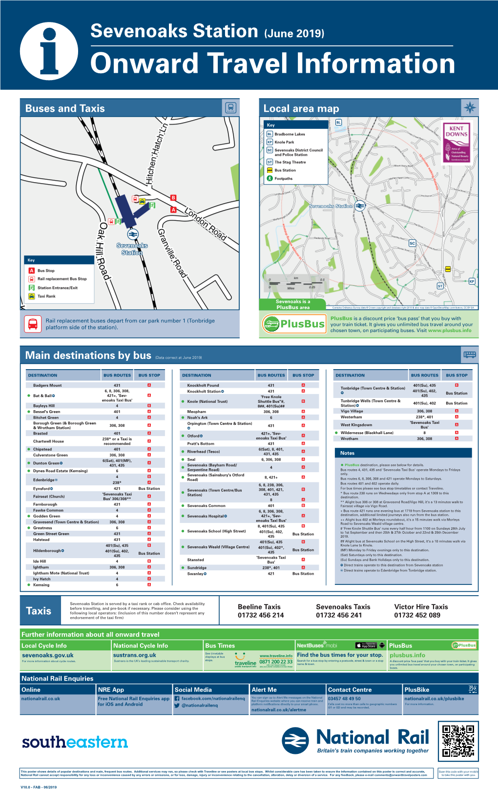 Sevenoaks Station (June 2019) I Onward Travel Information Buses and Taxis Local Area Map