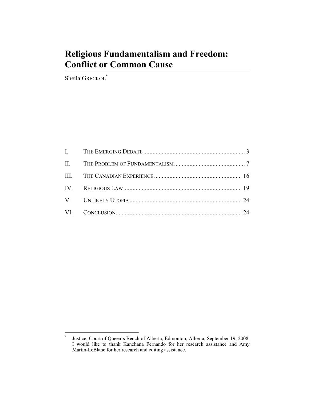 Religious Fundamentalism and Freedom: Conflict Or Common Cause