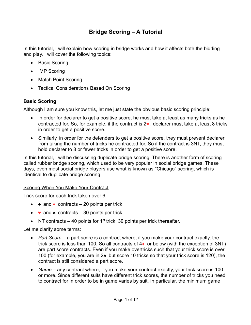 Bridge Scoring – a Tutorial