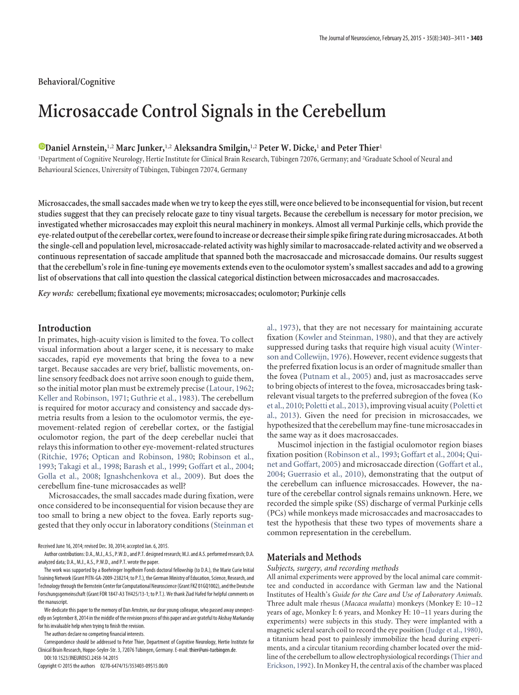 Microsaccade Control Signals in the Cerebellum