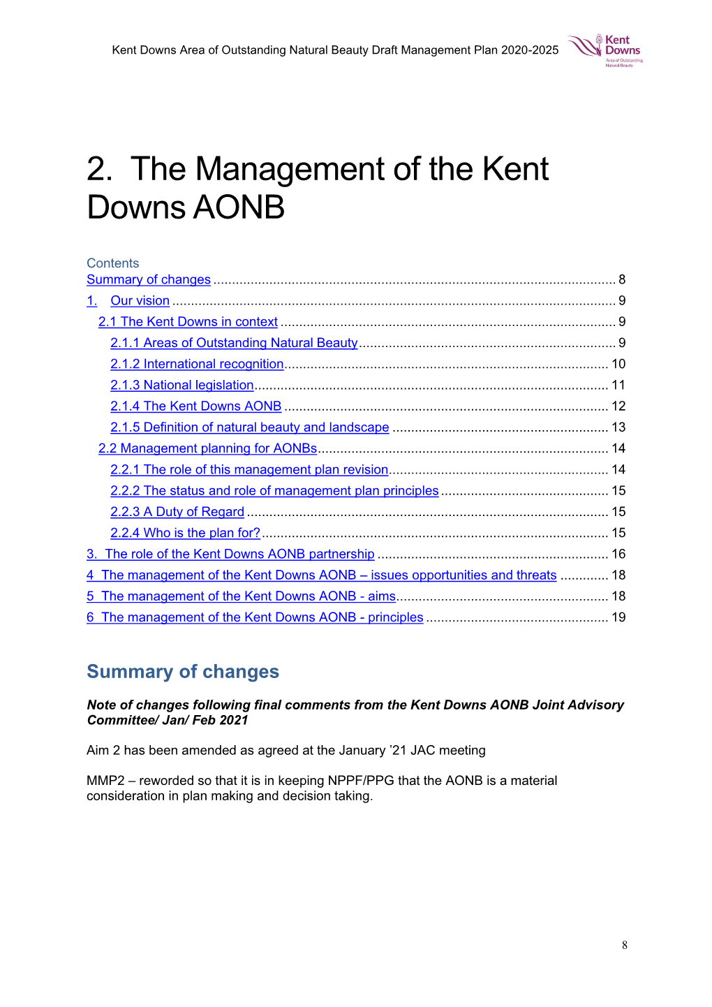 2. the Management of the Kent Downs AONB