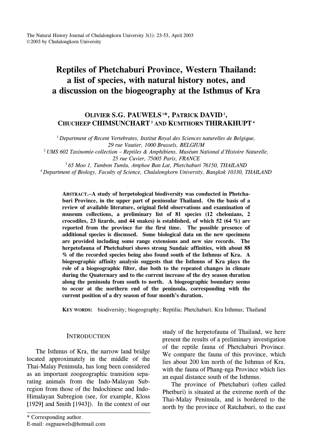 Reptiles of Phetchaburi Province, Western Thailand: a List of Species, with Natural History Notes, and a Discussion on the Biogeography at the Isthmus of Kra