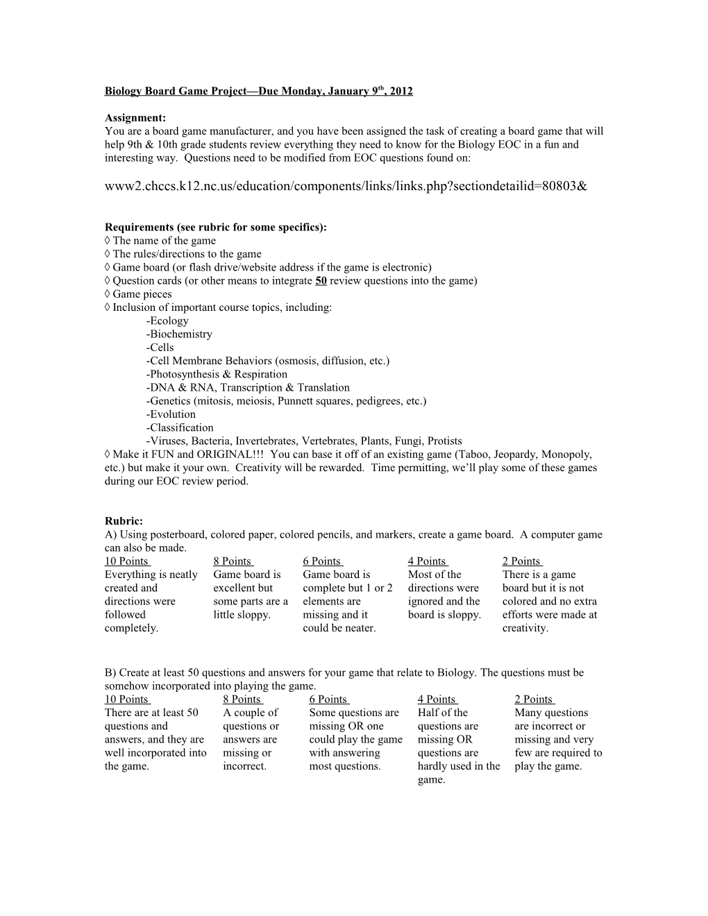 HN Project #3: Biology Board Game