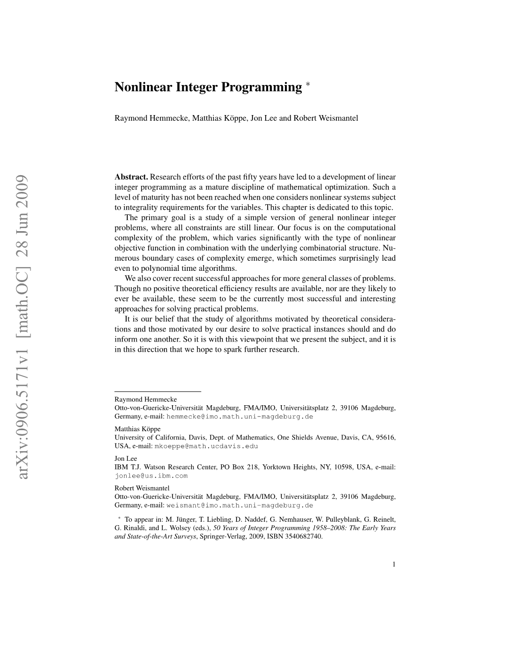 Nonlinear Integer Programming ∗