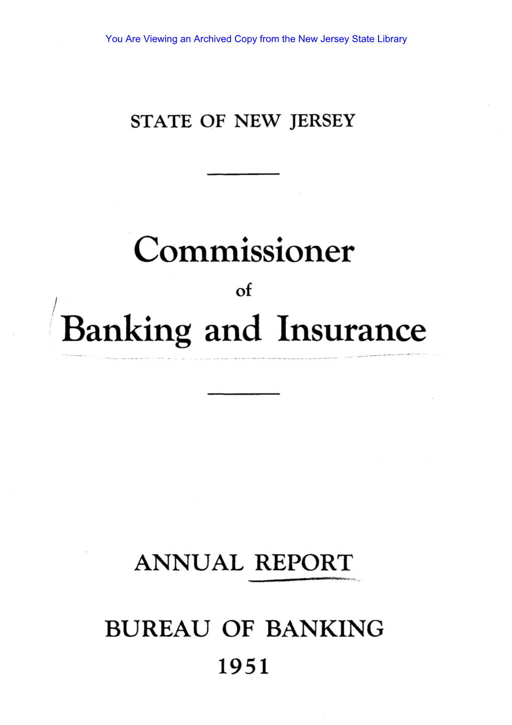Commissioner Banking and Insurance