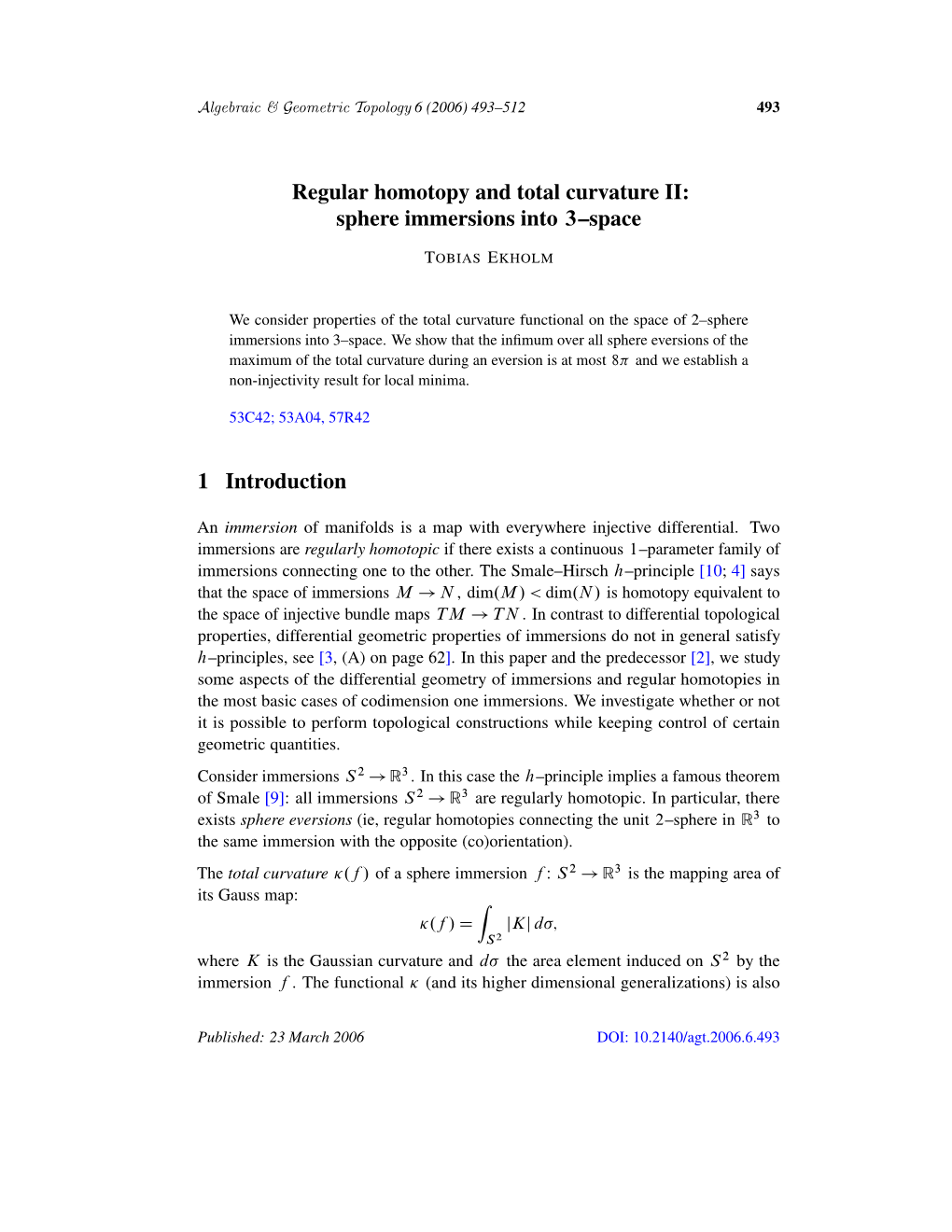 Sphere Immersions Into 3–Space