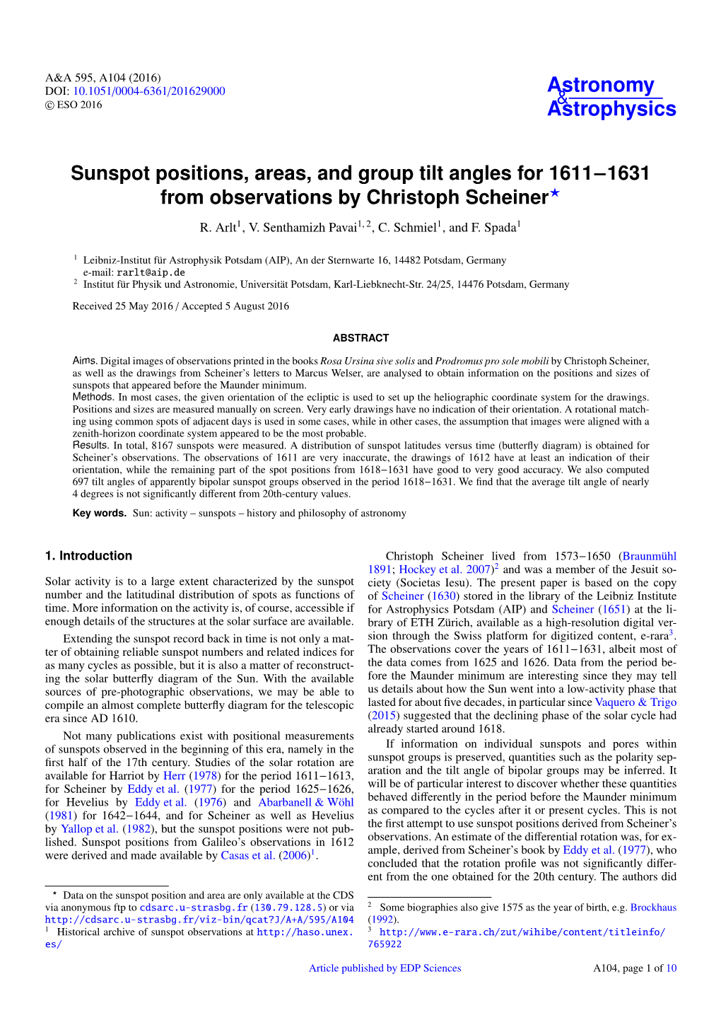 Sunspot Positions, Areas, and Group Tilt Angles for 1611−1631 from Observations by Christoph Scheiner? R