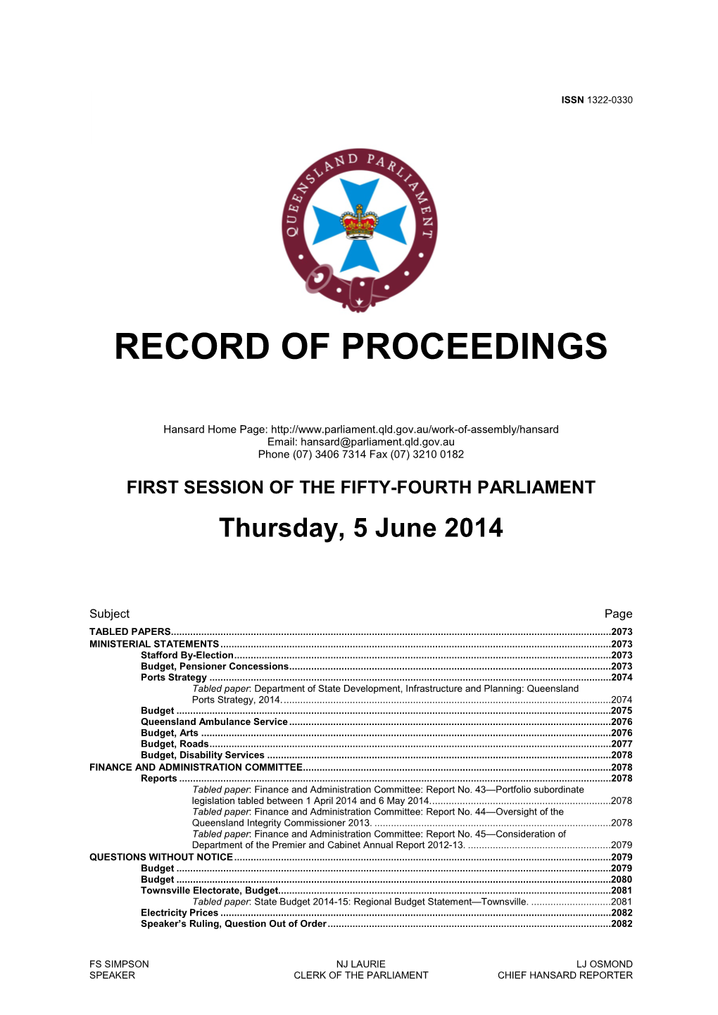 Record of Proceedings