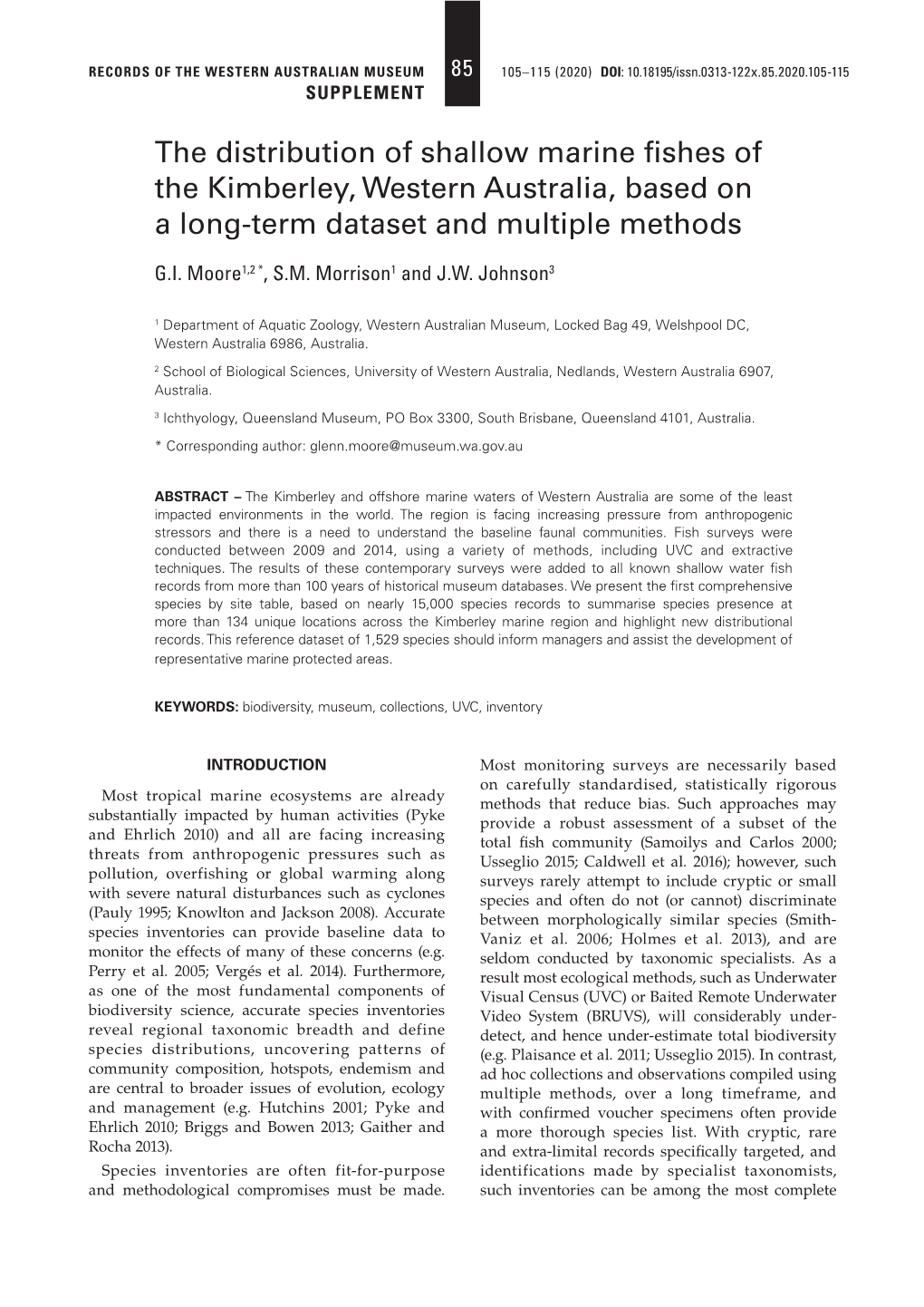 The Distribution of Shallow Marine Fishes of the Kimberley, Western