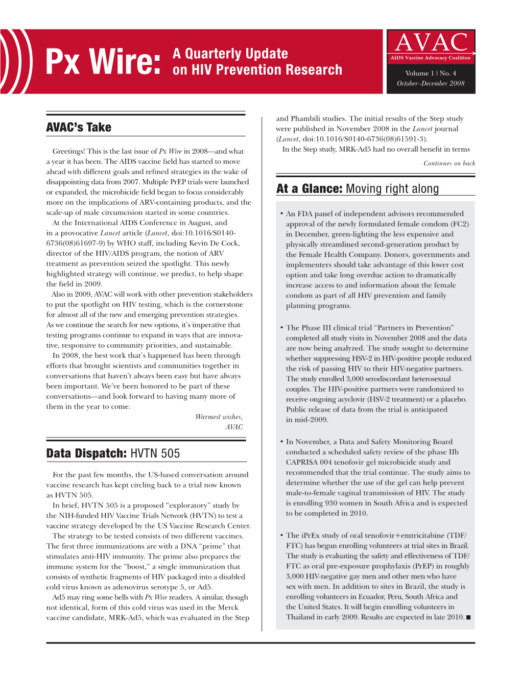 Px Wire: on HIV Prevention Research Volume 1 | No
