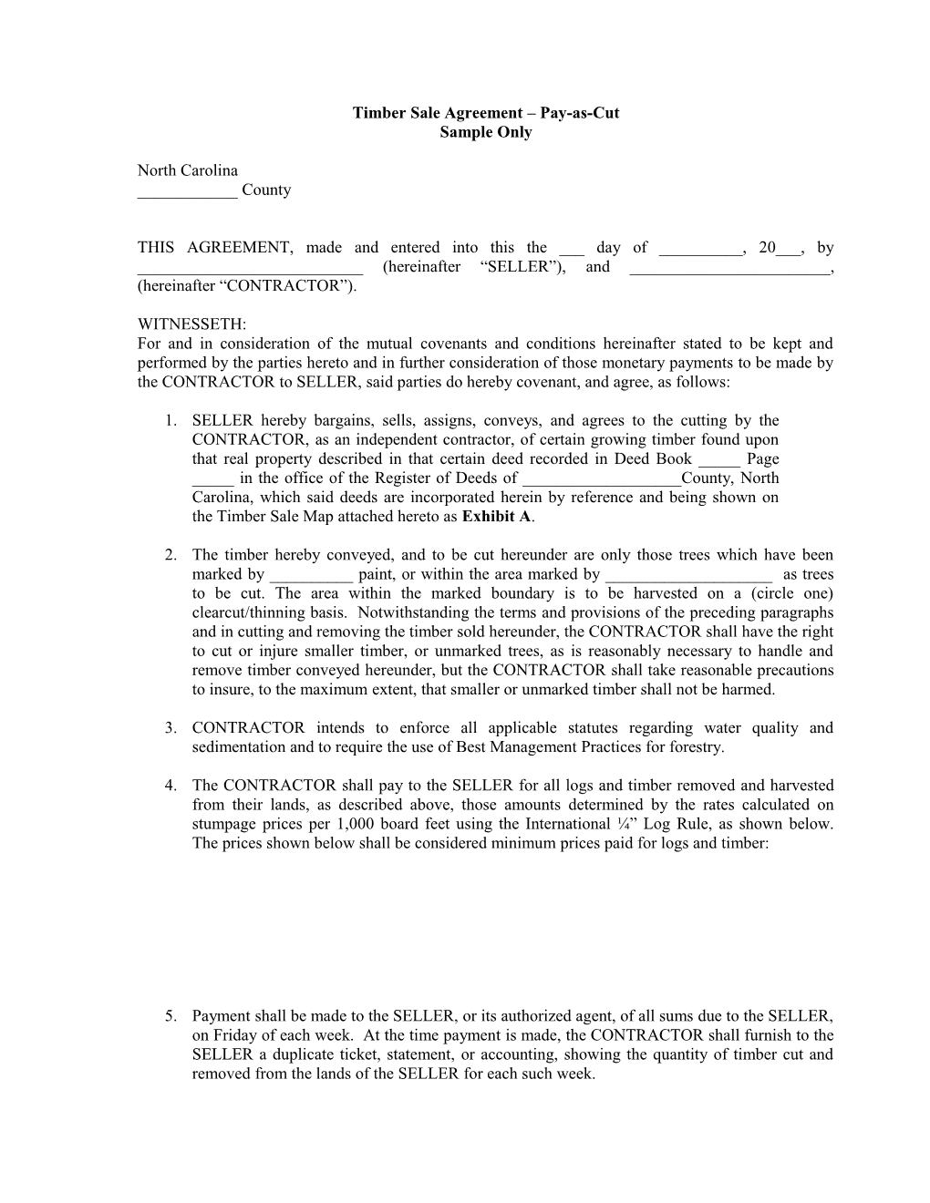 Timber Sale Agreement Pay-As-Cut