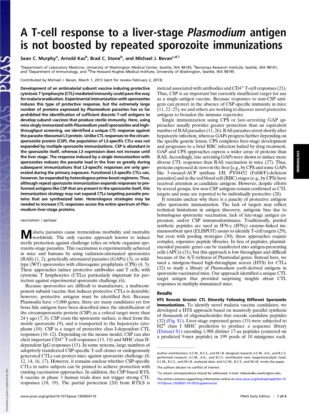 A T-Cell Response to a Liver-Stage Plasmodium Antigen Is Not Boosted by Repeated Sporozoite Immunizations