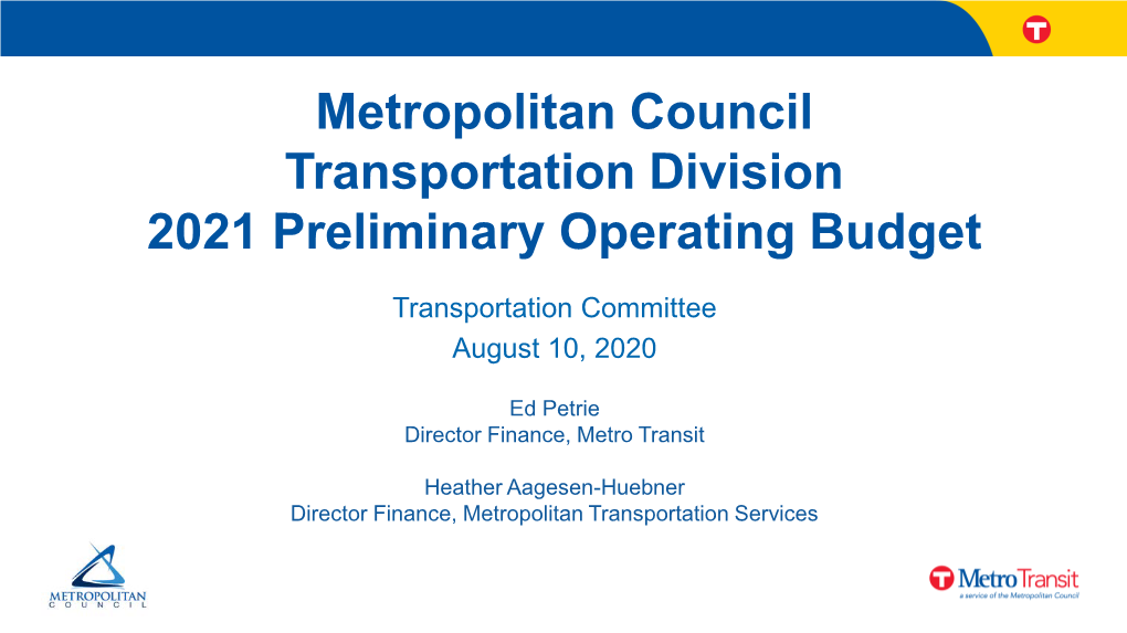 Metropolitan Council Transportation Division 2020 Operating Budget