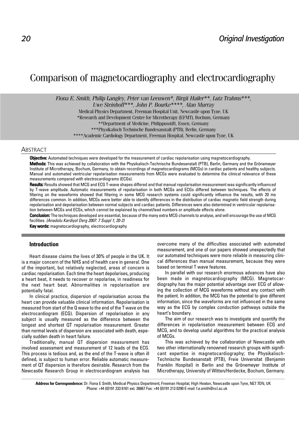 Comparison of Magnetocardiography and Electrocardiography
