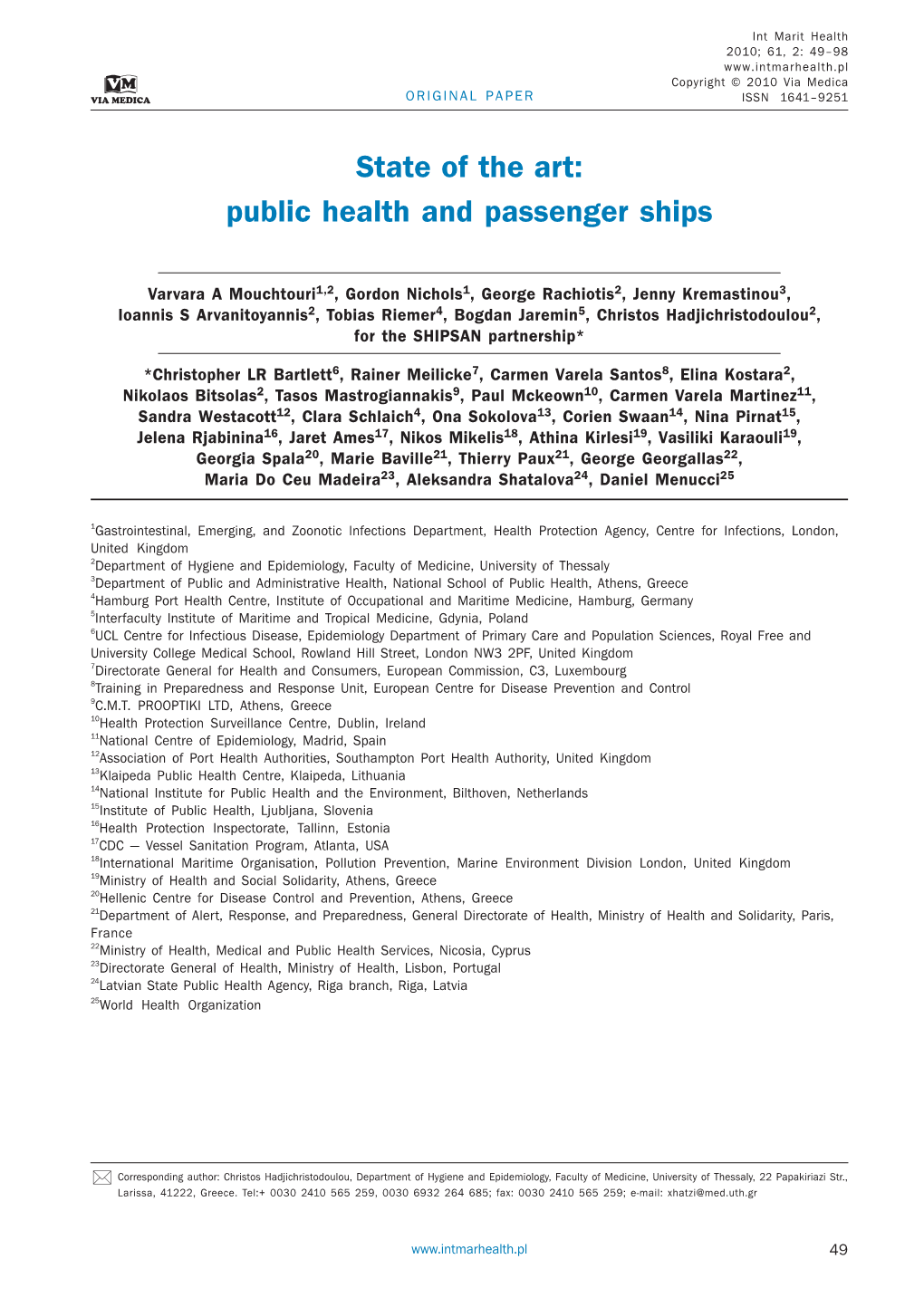 State of the Art: Public Health and Passenger Ships