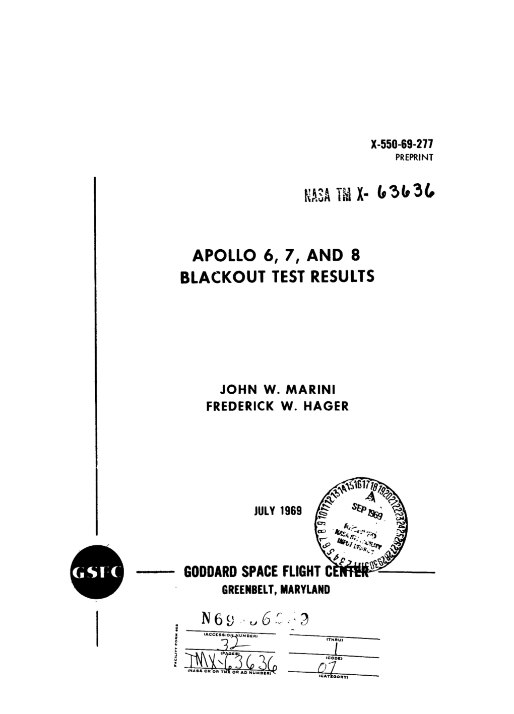 APOLLO 6,7, and a BLACKOUT TEST RESULTS